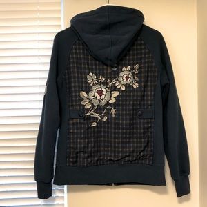 3 Stones Blue Gingham Floral Hoodie